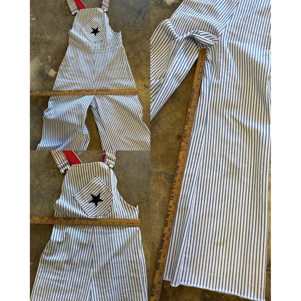 1970s Bell bottom Overalls Striped with star patch 26x31 vintage 70s - Picture 8 of 9